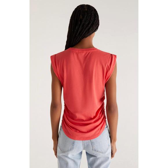 NEW Z SUPPLY lorelei shirred top in mineral red - Picture 3 of 4